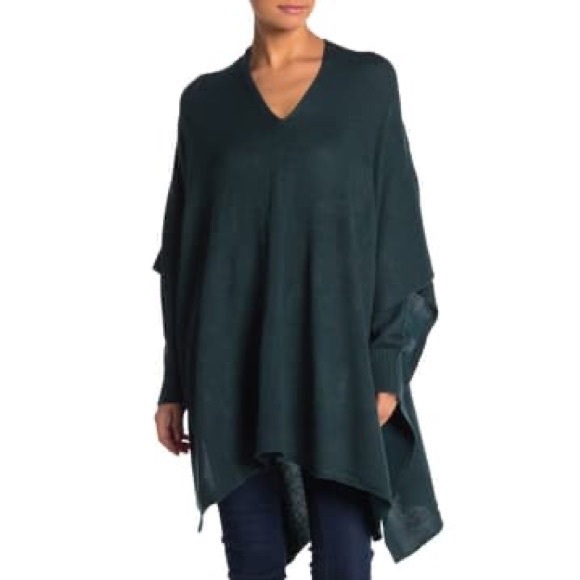 LA CLASSE COUTURE Forest Green V-Neck long sleeve Poncho Sweater, SIZE S - Picture 1 of 7